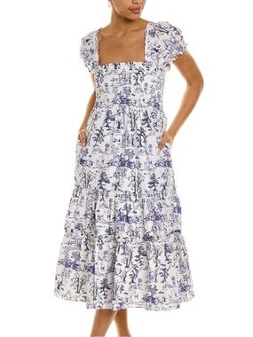 •O.P.T.• blue toile Daphne tiered midi dress
